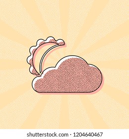 moon and cloud. simple silhouette. Vintage retro typography with offset printing effect. Dots poster with comics pop art background