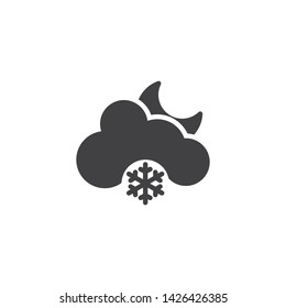 Moon with cloud and snowflake vector icon. filled flat sign for mobile concept and web design. Cloudy Snowy night glyph icon. Forecast weather symbol, logo illustration. Vector graphics