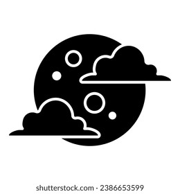Moon in cloud solid icon, weather forecast concept, night sky sign on white background, full moon in cloudy sky icon in glyph style for mobile concept and web design. Vector graphics