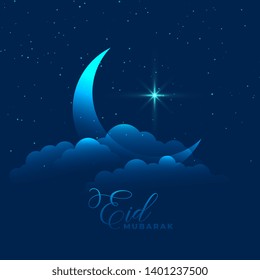 moon with cloud and star eid mubarak background