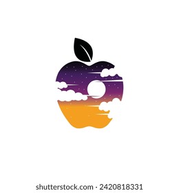 moon cloud stars and apple logo design