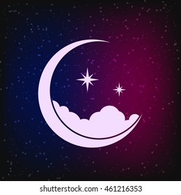 moon cloud and stars icon on color space background / vector illustration