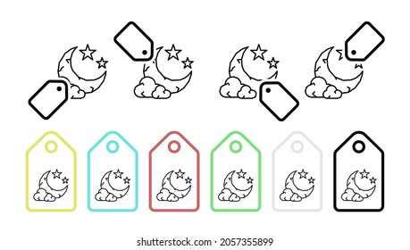 Moon, cloud, stars vector icon in tag set illustration for ui and ux, website or mobile application