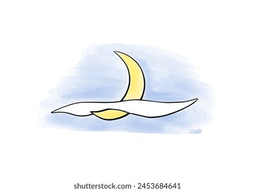 Elemento doodle de acuarela de luna y nube. Ilustración vectorial.