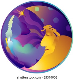 Moon, cloud weather, meteo icon