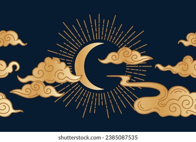 Moon and clouds in Asian style