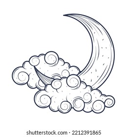 moon and clouds astrology icon isolated