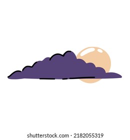Moon and clouds cartoon. Simple cloud and month. Halloween night. Vector illustration isolated on white background.