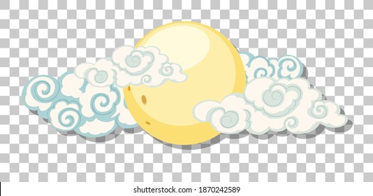 The moon with clouds in chinese style isolated on transparent background illustration