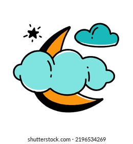 Moon in the clouds Halloween concept doodle style vector design illustration Isolated on white 