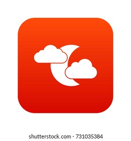 Moon and clouds icon digital red for any design isolated on white vector illustration