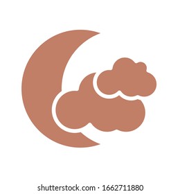 Icono de luna y nubes sobre fondo blanco, estilo de silueta, ilustración vectorial