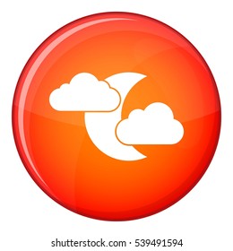 Moon and clouds icon in red circle isolated on white background vector illustration