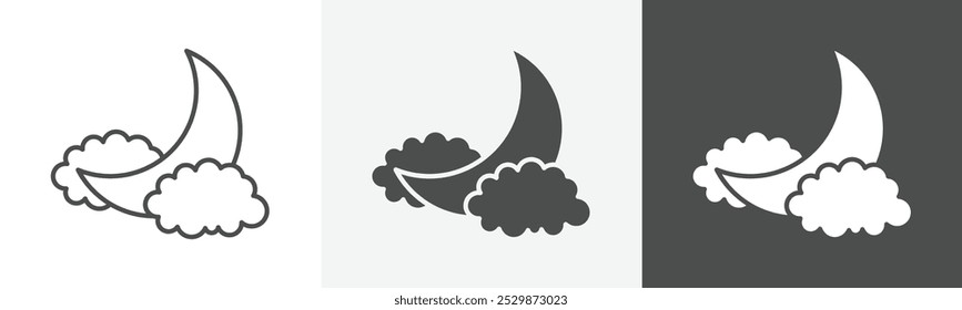 luna en el icono de las nubes Símbolo en fondo aislado