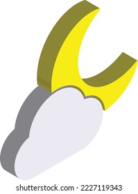 moon and clouds illustration in 3D isometric style isolated on background