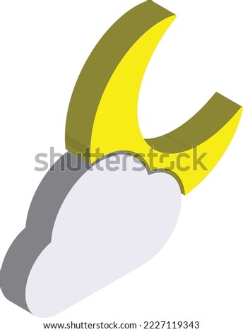 moon and clouds illustration in 3D isometric style isolated on background