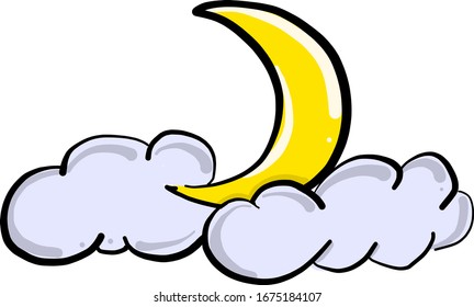 Moon and clouds, illustration, vector on white background.