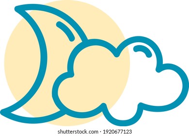 Moon with clouds, illustration, vector on white background.