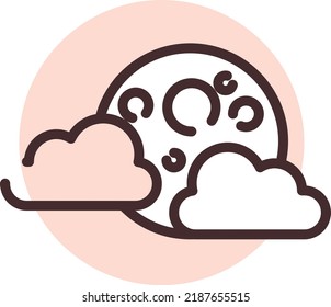 Moon with clouds, illustration, vector on a white background.