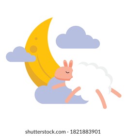 moon with clouds and insomnia sheep design, sleep and night theme Vector illustration