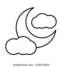 Moon with clouds line style icon of night bedtime sky space moonlight nature light lunar and science theme Vector illustration
