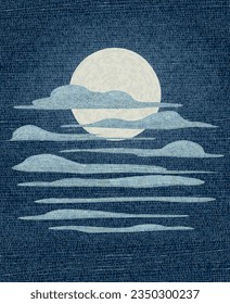 Moon and clouds mosaic, vector abstract art illustration