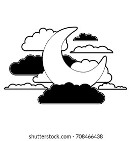 moon and clouds in night landscape black color section silhouette on white background vector illustration