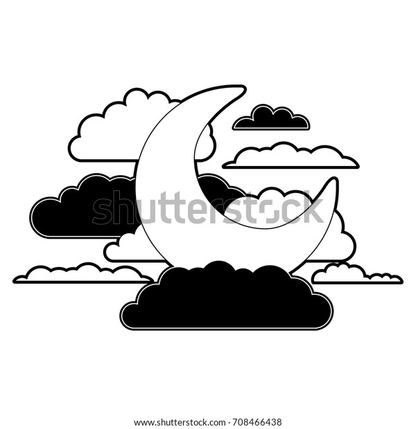 moon and clouds in\
night landscape black color section silhouette on white background\
vector illustration