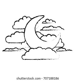 moon and clouds in night landscape blurred silhouette on white background vector illustration