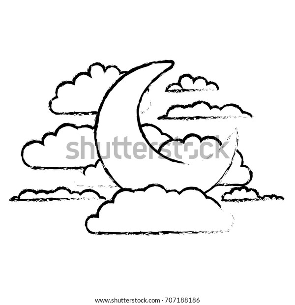 moon and clouds in night\
landscape blurred silhouette on white background vector\
illustration