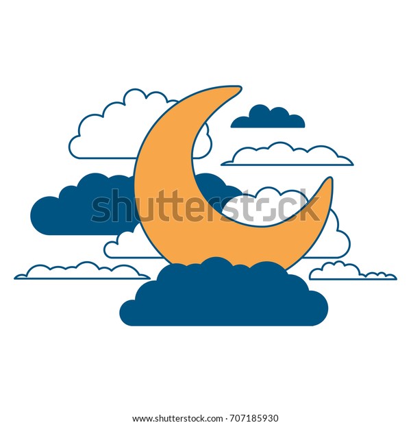 moon and clouds in night\
landscape color section silhouette on white background vector\
illustration