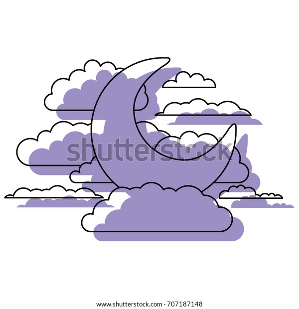 moon and clouds in night\
landscape purple watercolor silhouette on white background vector\
illustration