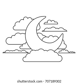 moon and clouds in night landscape sketch silhouette on white background vector illustration