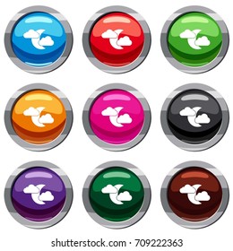 Moon and clouds set icon isolated on white. 9 icon collection vector illustration
