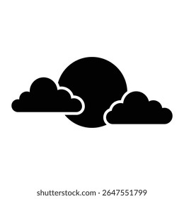 Lua com nuvens silhueta ícone vetorial. Símbolo de previsão do tempo no céu noturno, hora de dormir, sonho e projeto de cena da noite. Ilustração isolada.