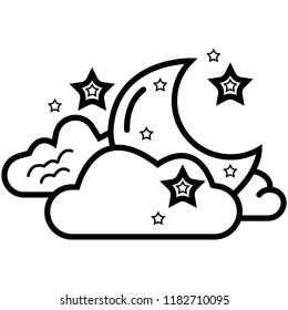 Moon, clouds and stars icon