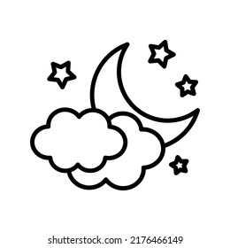 Moon with clouds and stars icon. Night icon.