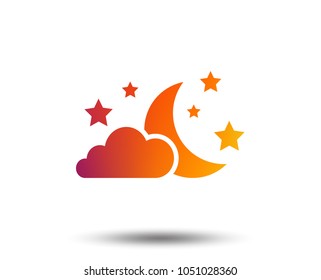 Moon, clouds and stars icon. Sleep dreams symbol. Night or bed time sign. Blurred gradient design element. Vivid graphic flat icon. Vector