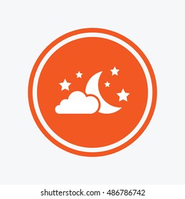 Moon, clouds and stars icon. Sleep dreams symbol. Night or bed time sign. Graphic design element. Flat night symbol on the round button. Vector