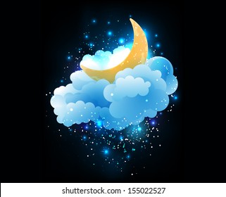 Moon, clouds and stars. Sweet dreams wallpaper.