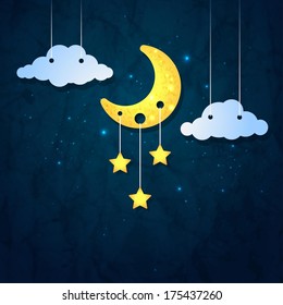 Moon, Clouds And Stars. Sweet Dreams Wallpaper.