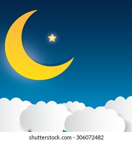 Moon, clouds and stars. Sweet dreams wallpaper.