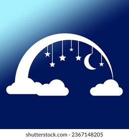 Luna, nubes y estrellas. Ilustración vectorial. EPS 10.