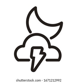 moon with clouds and thunder, line style icon