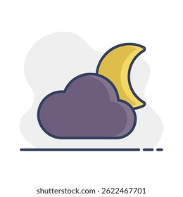 Moon and clouds vector icon. Meteorology sign. Graph symbol for travel, tourism and weather web site and apps design, logo, app, UI