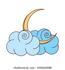 moon clouds weather cartoon isolated