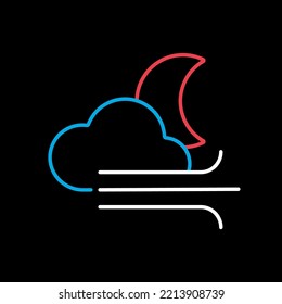 Moon cloudy and wind isolated vector icon on black background. Meteorology sign. Graph symbol for travel, tourism and weather web site and apps design, logo, app, UI