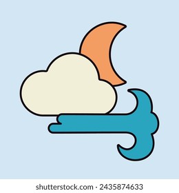 Moon cloudy and wind vector icon. Meteorology sign. Graph symbol for travel, tourism and weather web site and apps design, logo, app, UI