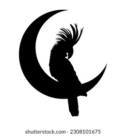 Moon and cockatoo clipart silhouette.