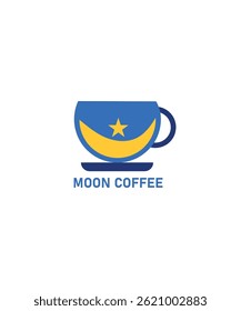 moon coffee logo, moon and coffee logo with star, crescent moon coffee logo concept with half moon, . Night coffee logo design
